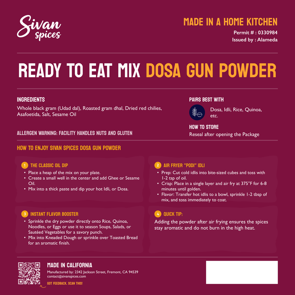 Dosai Gun Powder (aka Gun Powder, Dosa Mulagai Podi)