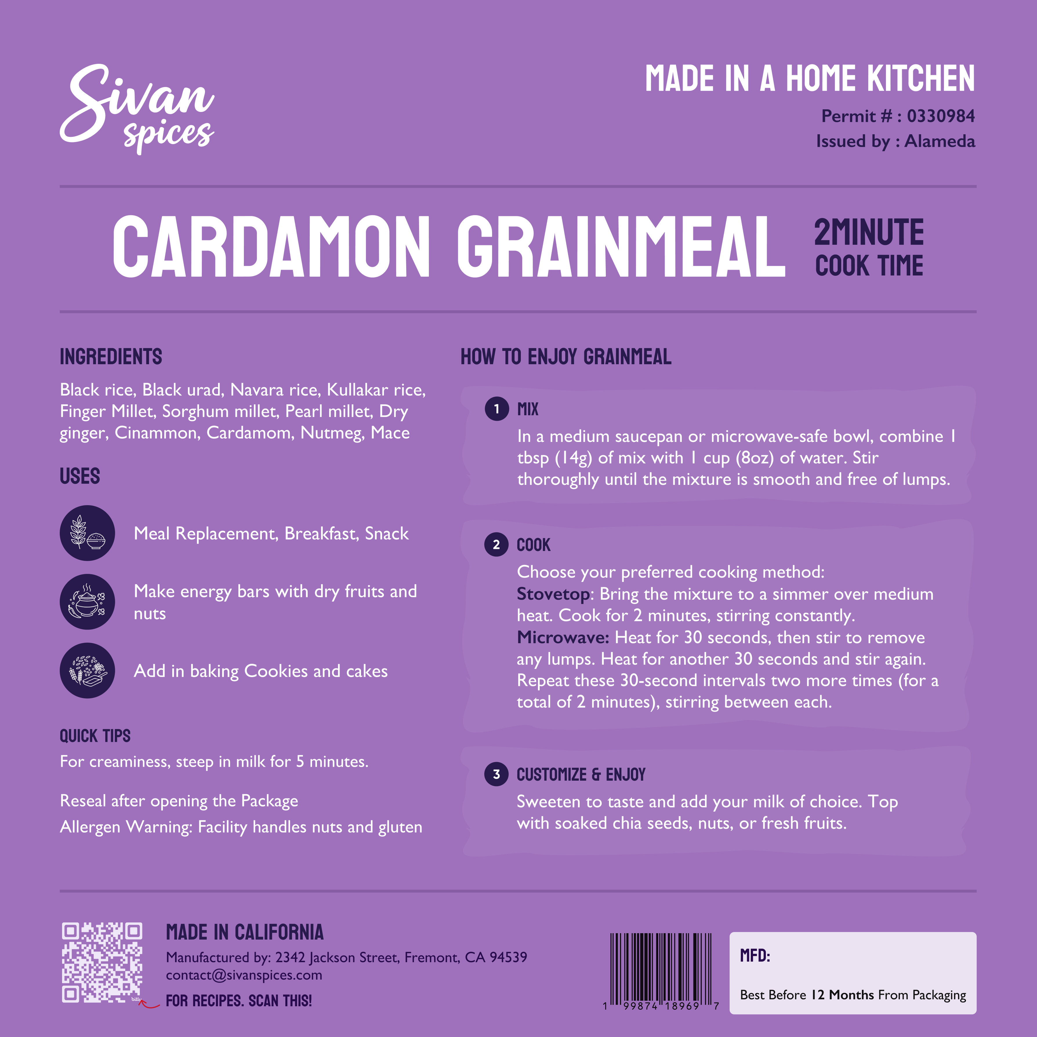 Cardamom GrainMeal - Mixed Rice & Millet cardamom flavored drink powder