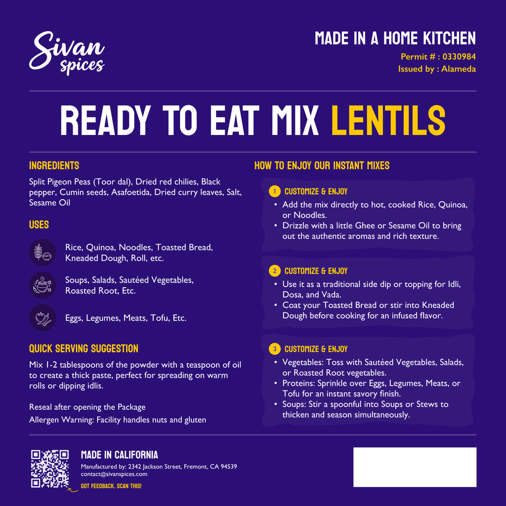 Lentil Instant Mix (aka Paruppu Podi)
