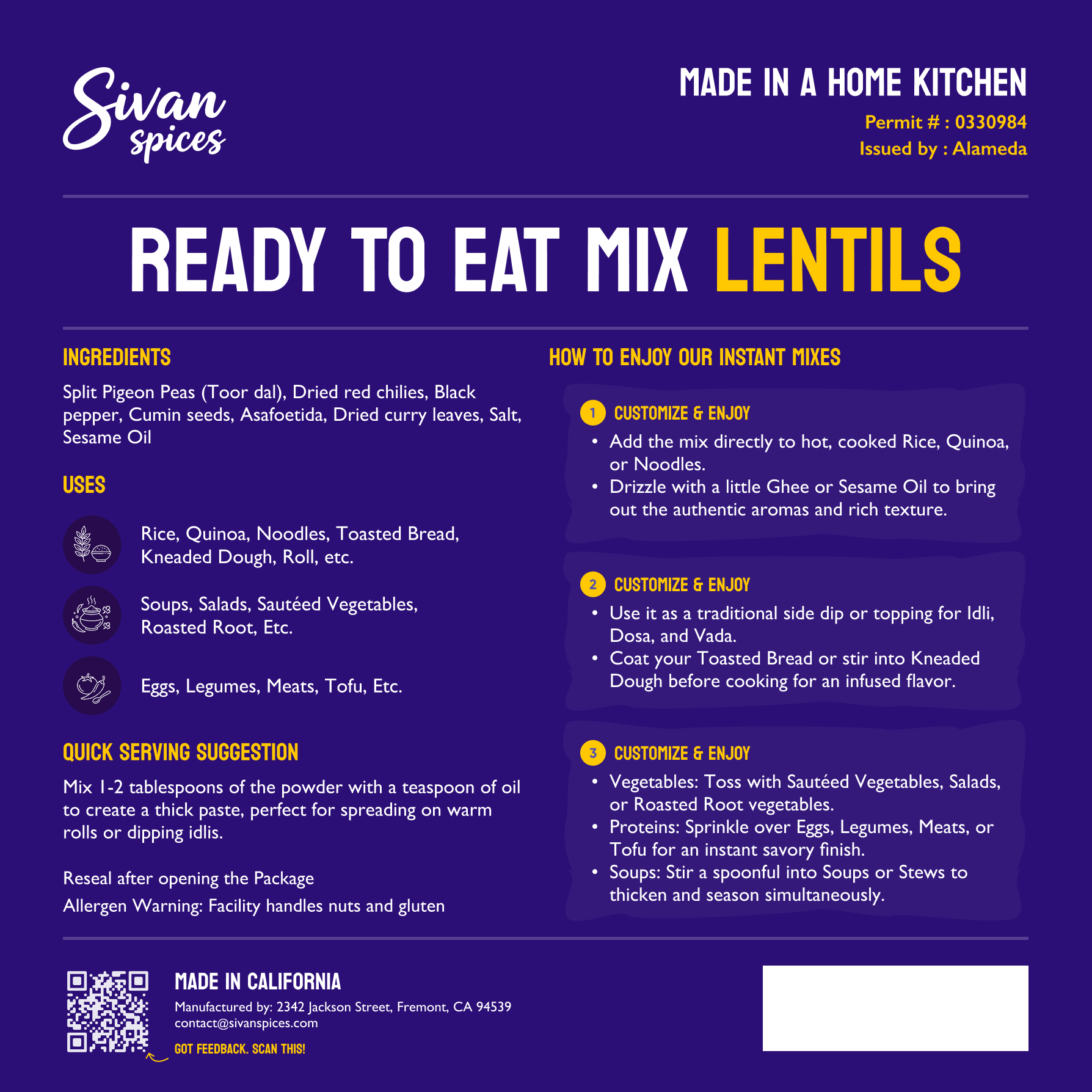 Lentil Instant Mix (aka Paruppu Podi)